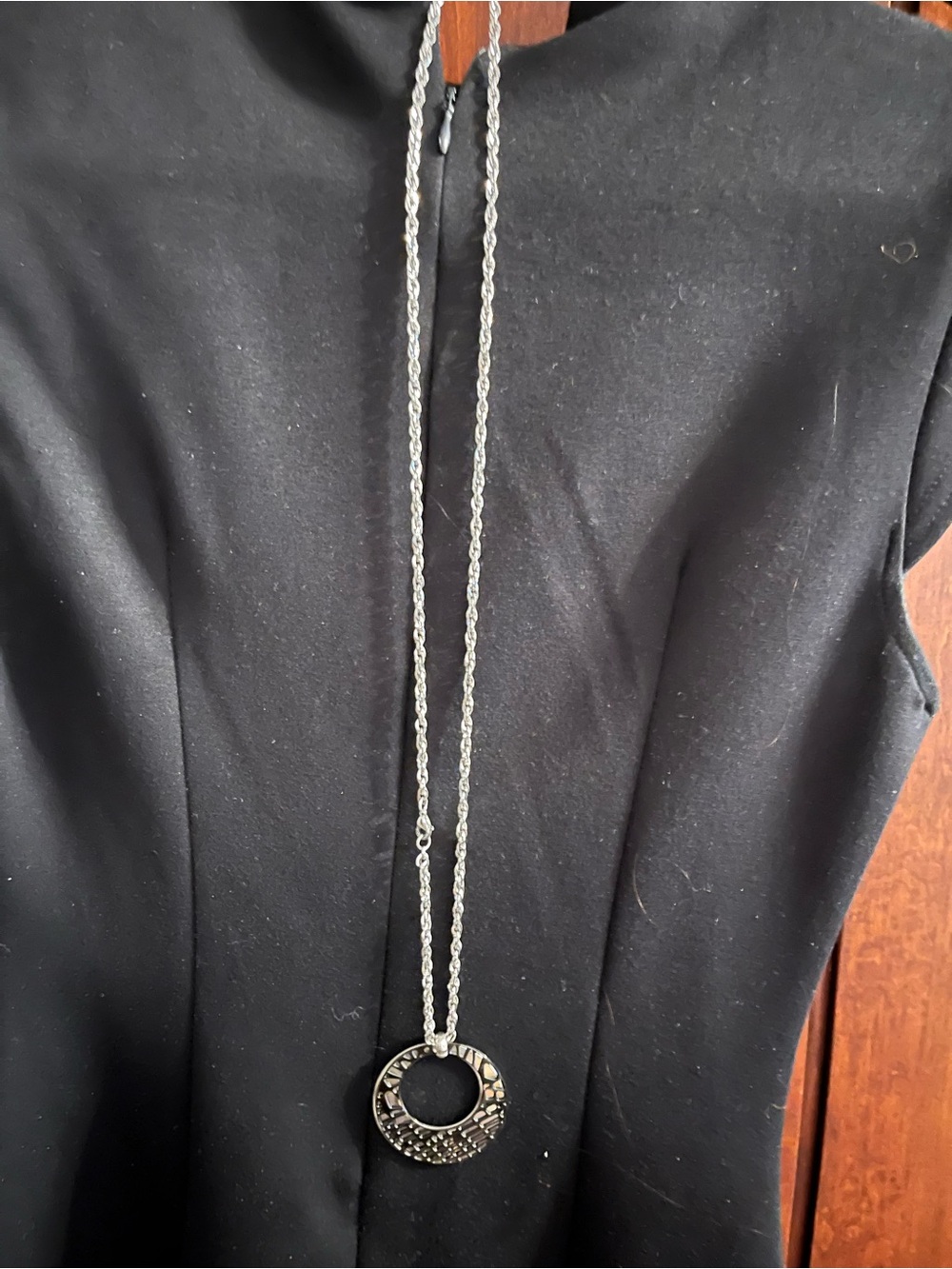 Long Silver-Tone Round Pendant Necklace - Women’s Jewelry